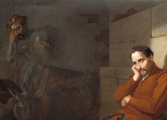 "Miguel de Cervantes imaginando El Quijote", pintura de Mariano de la Roca y Delgado, 1858. Obra de dominio público.