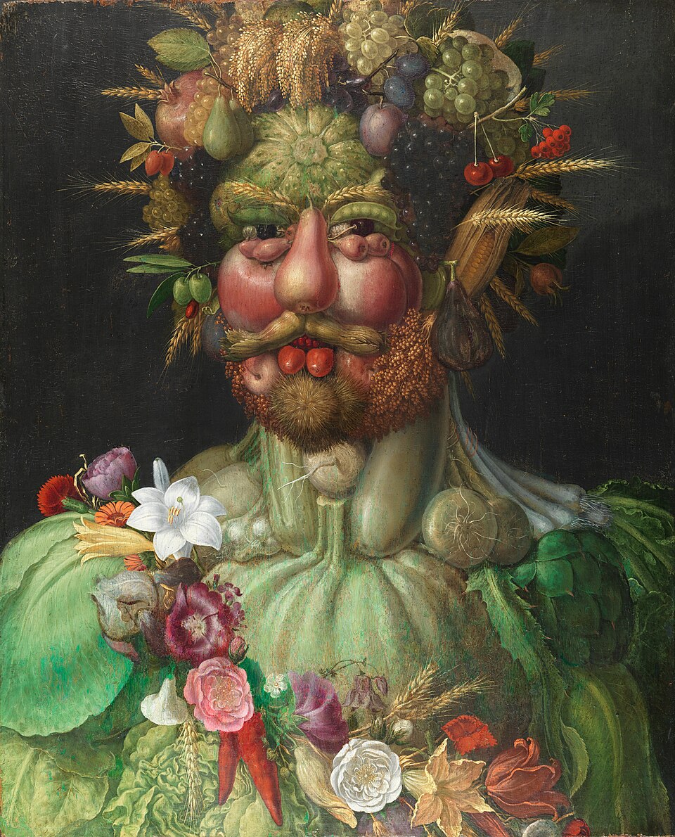 Retrato de Rodolfo II en traje de Vertumno", Giuseppe Arcimboldo, 1591. Obra de dominio público.
