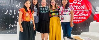 Las escritoras Diana Domínguez, Susi Bentzulul, Yásnaya Aguilar, Sasil Sánchez Chan y Nadia López en la FILO, 2022.