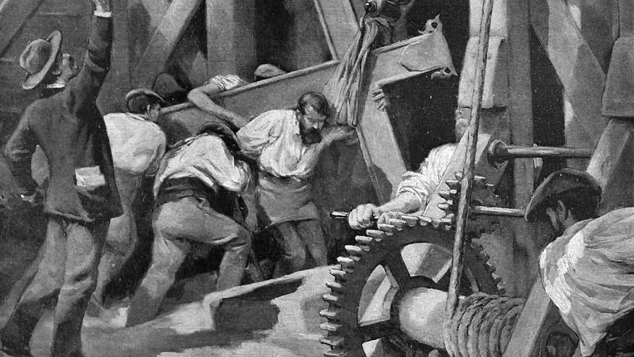 "La Cruz del Trabajo". Dibujo de Vicente Cutanda, 1897. Obra de dominio público.