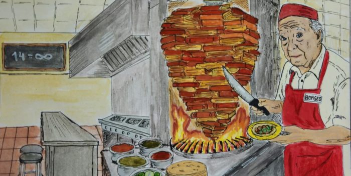 Borges al pastor <small>Cuatro décadas sin Borges</small> Ilustración realizada por Penélope Roldán Álvarez (@peneloperoal)